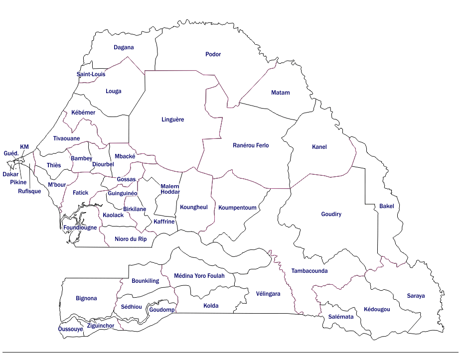 Carte du Sénégal avec départements cliquables